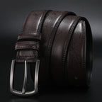 Men's Leather Belt with Pin Buckle and Contrast Stitching 6
