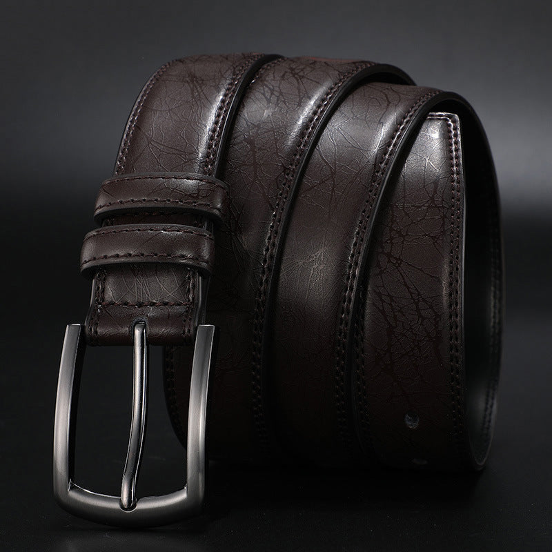 Men's Leather Belt with Pin Buckle and Contrast Stitching 6