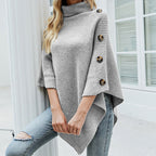 Women's Turtleneck Poncho Pullover with Button Detail 3