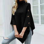 Women's Turtleneck Poncho Pullover with Button Detail 4