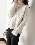 Women's Cable-Knit Turtleneck Sweater in Oversized Fit 4