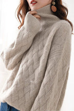 Women's Cable-Knit Turtleneck Sweater in Oversized Fit 2