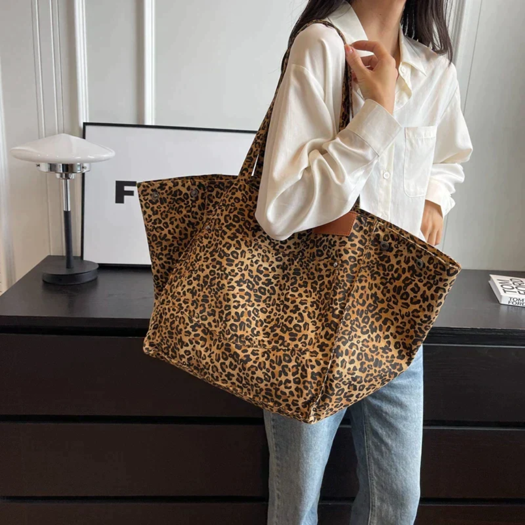 Leopard Print Tote Bag with Dual Handles 2