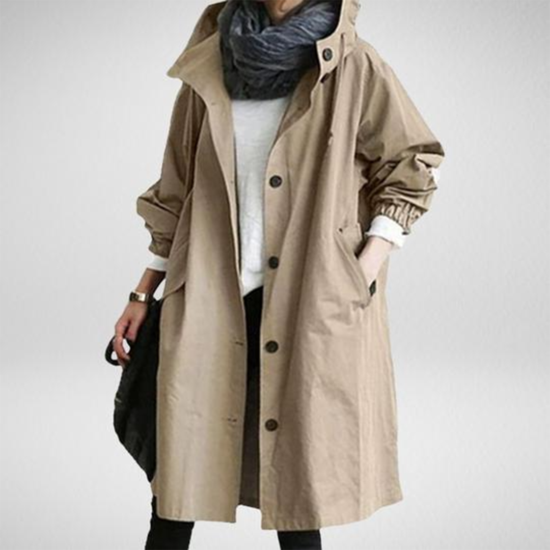 Women's Hooded Raincoat with Button Front and Adjustable Waist 5