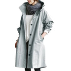 Women's Hooded Raincoat with Button Front and Adjustable Waist 6
