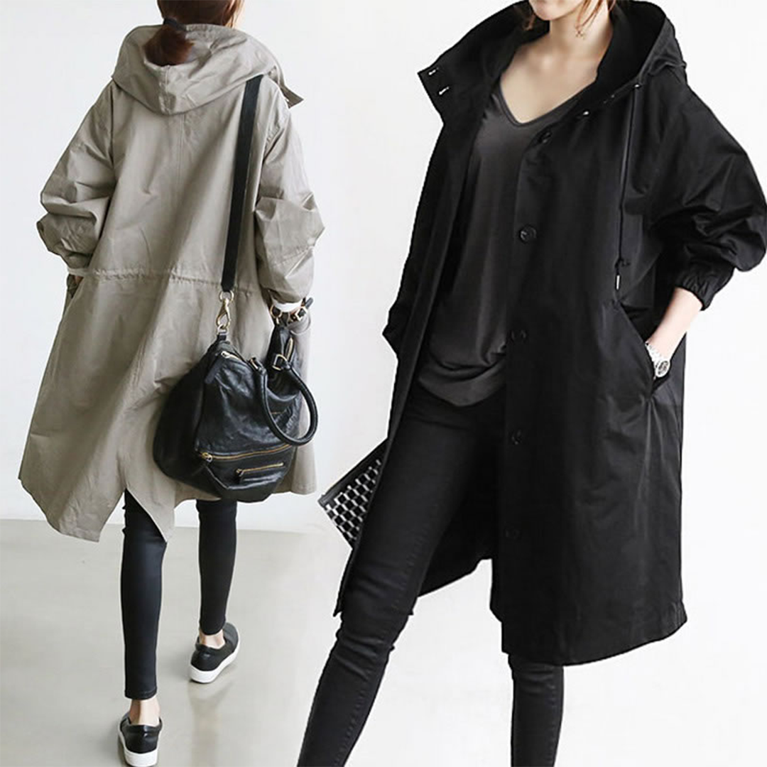 Women's Hooded Raincoat with Button Front and Adjustable Waist 7