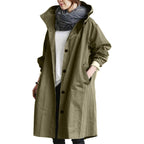 Women's Hooded Raincoat with Button Front and Adjustable Waist 1