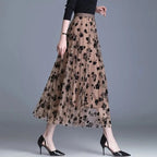 Women's Mesh Overlay Midi Skirt with Floral Appliqué 6