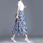 Women's Mesh Overlay Midi Skirt with Floral Appliqué 9