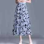 Women's Mesh Overlay Midi Skirt with Floral Appliqué 3