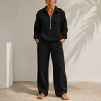 Women's Zip-Collar Two-Piece Set with Wide-Leg Trousers 3