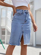 Women's High Waist Midi Skirt with Front Slit 6
