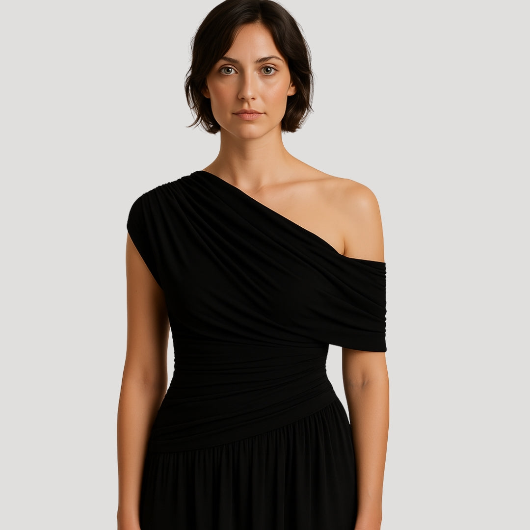 Women's One-Shoulder Ruched Maxi Dress for Evening 2