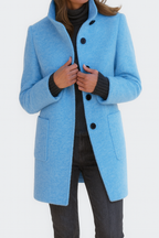Women's Stand Collar Mid-Length Coat with Front Pockets 10
