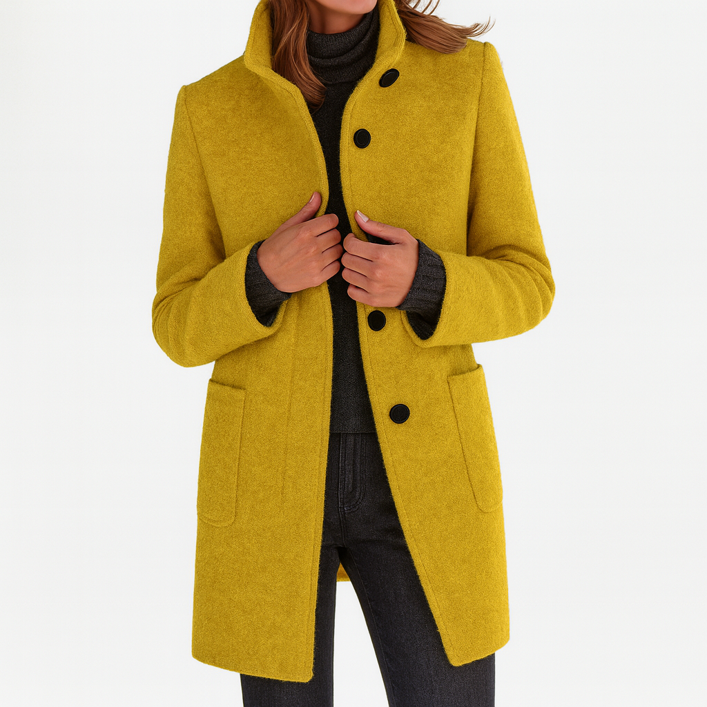 Women's Stand Collar Mid-Length Coat with Front Pockets 11