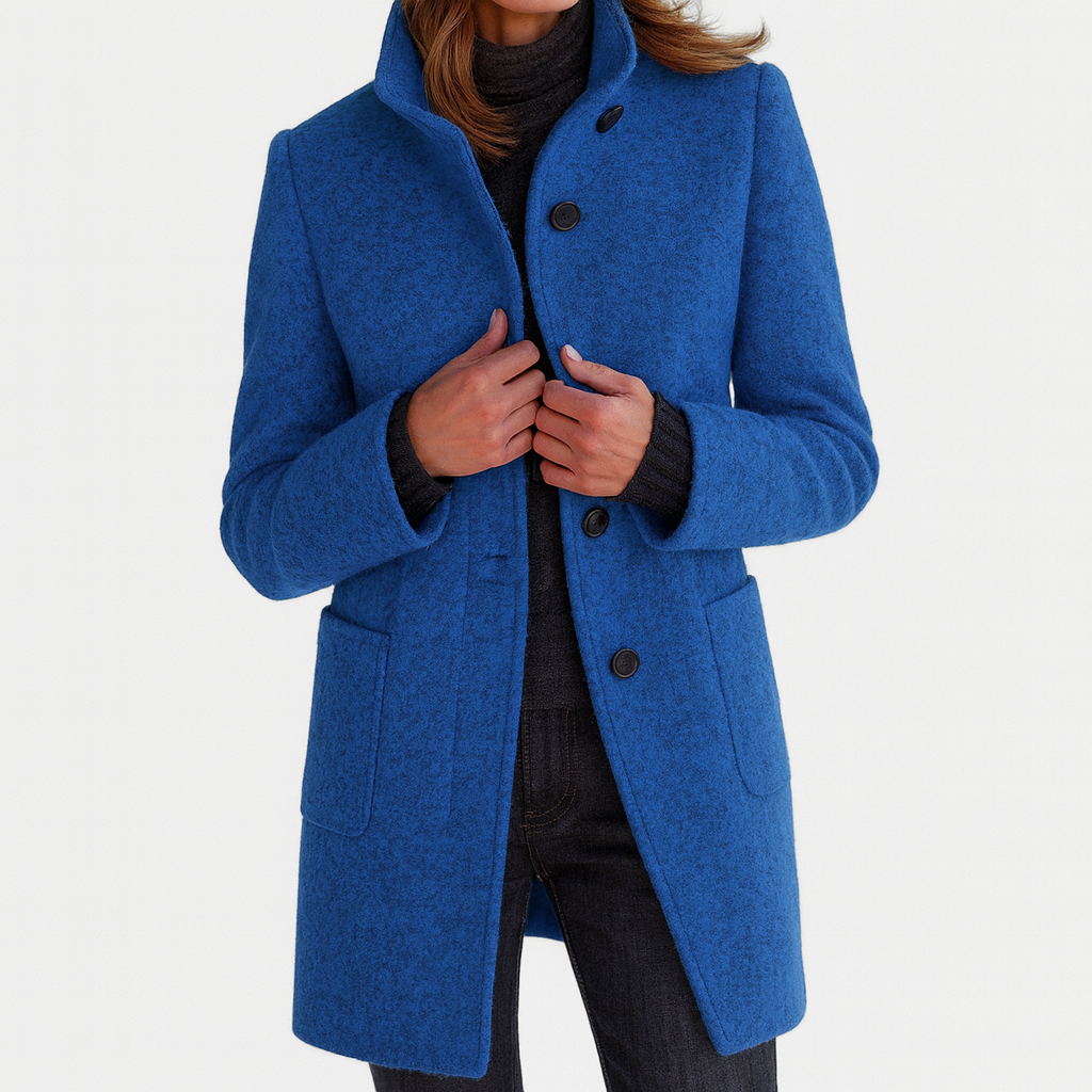 Women's Stand Collar Mid-Length Coat with Front Pockets 2