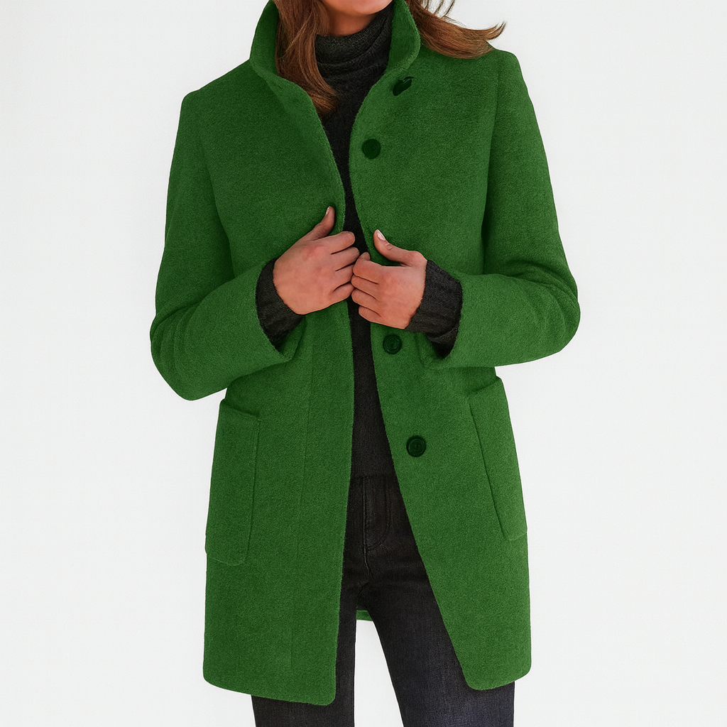 Women's Stand Collar Mid-Length Coat with Front Pockets 4