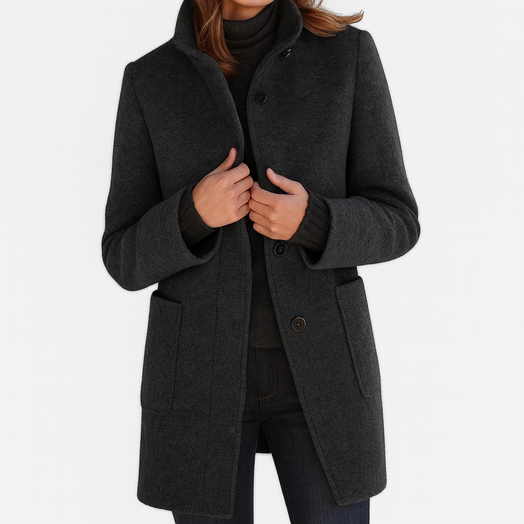Women's Stand Collar Mid-Length Coat with Front Pockets 5