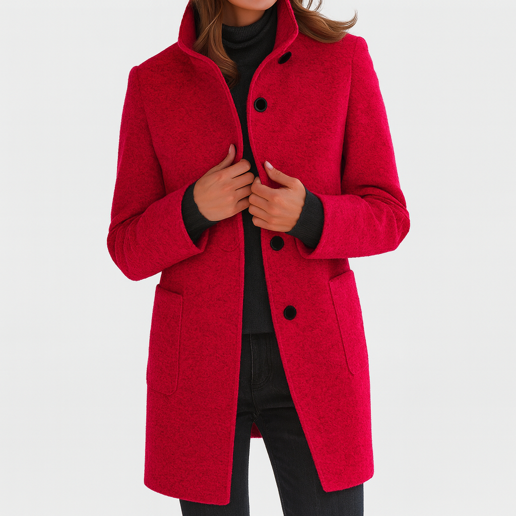 Women's Stand Collar Mid-Length Coat with Front Pockets 6
