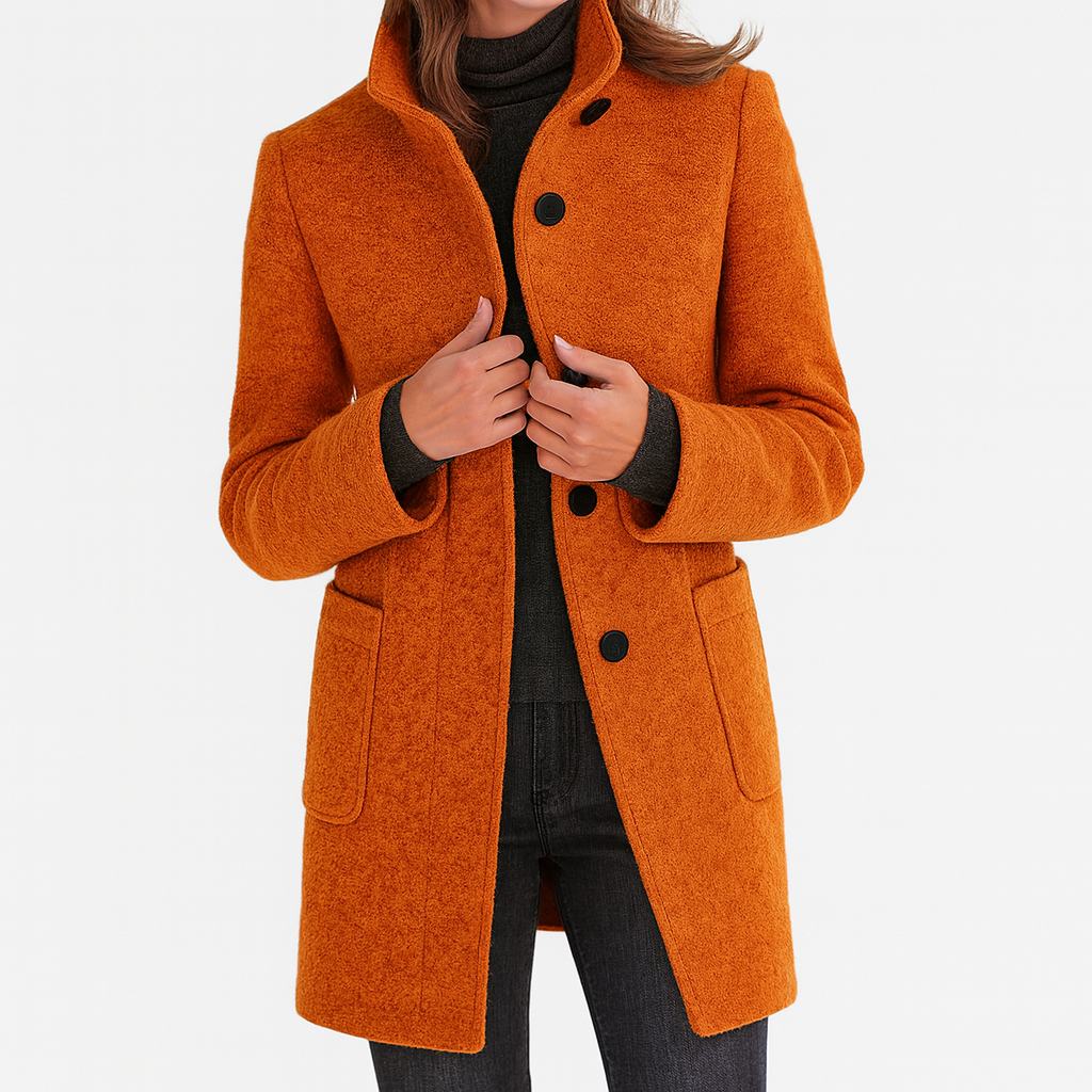 Women's Stand Collar Mid-Length Coat with Front Pockets 8
