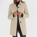 Women's Stand Collar Mid-Length Coat with Front Pockets 9