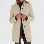 Women's Stand Collar Mid-Length Coat with Front Pockets 9