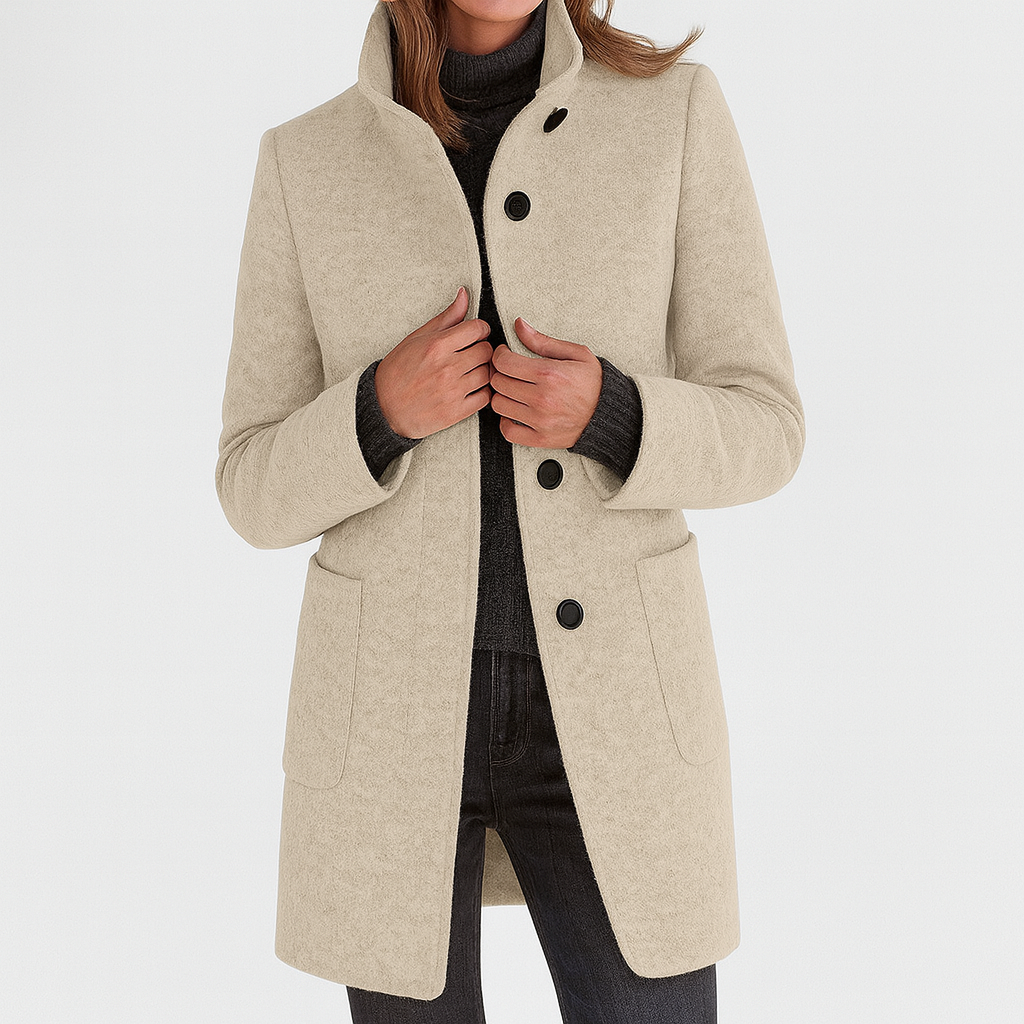 Women's Stand Collar Mid-Length Coat with Front Pockets 9