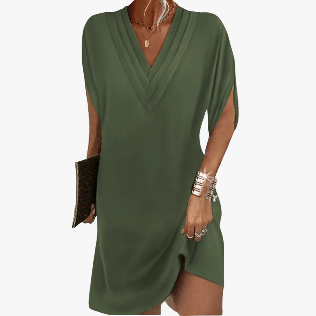 Women's Layered V-Neck Midi Dress with Sleeve Slits 1