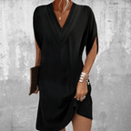Women's Layered V-Neck Midi Dress with Sleeve Slits 2