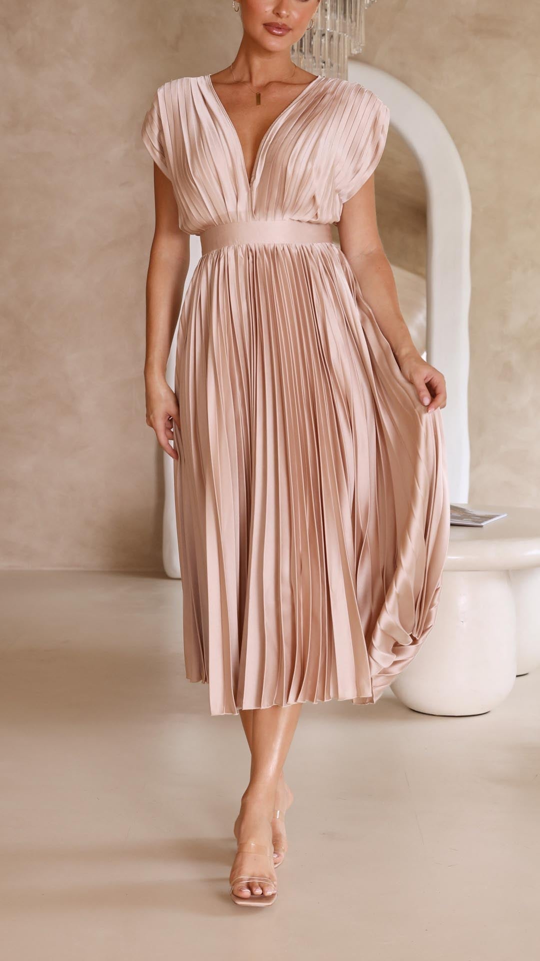 Kaitlyn | Stylish Pleated V-Neck Midi Dress 7