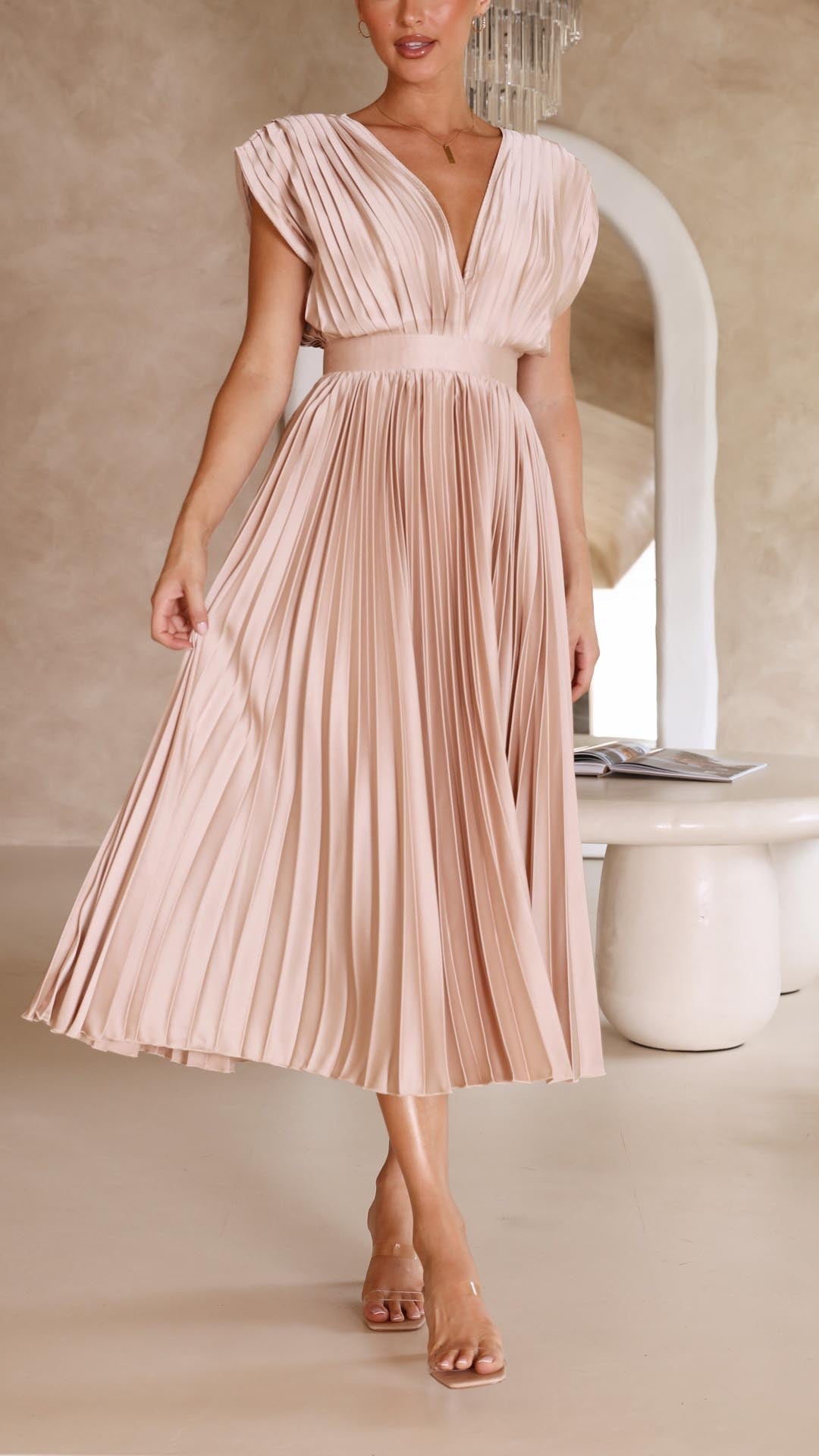 Kaitlyn | Stylish Pleated V-Neck Midi Dress 8