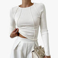 Women's Ribbed Knit Long Sleeve Top with Crew Neck 1