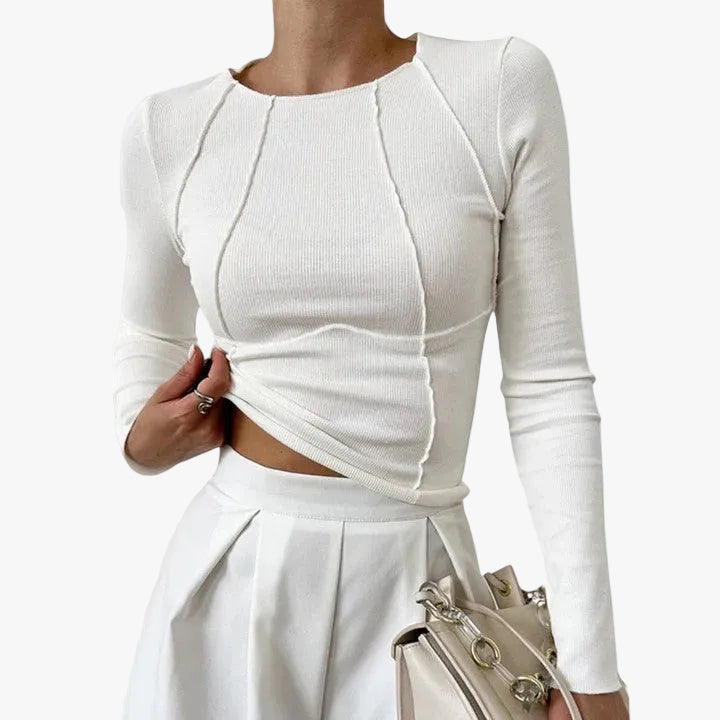 Women's Ribbed Knit Long Sleeve Top with Crew Neck 1