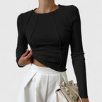 Women's Ribbed Knit Long Sleeve Top with Crew Neck 2