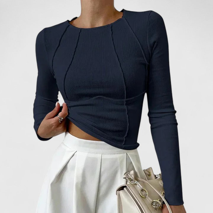Women's Ribbed Knit Long Sleeve Top with Crew Neck 3