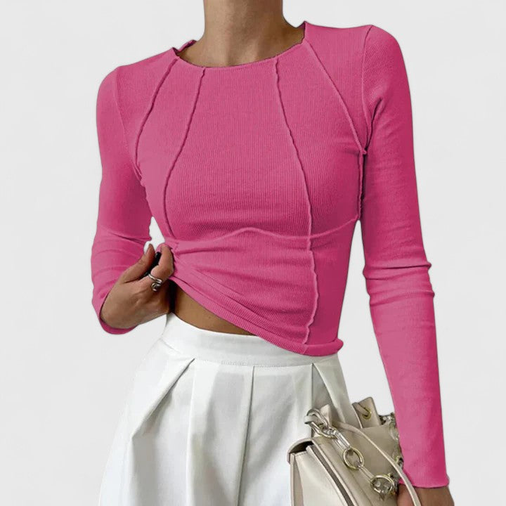 Women's Ribbed Knit Long Sleeve Top with Crew Neck 4