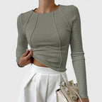 Women's Ribbed Knit Long Sleeve Top with Crew Neck 5