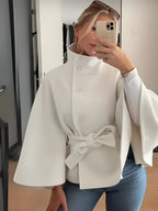 Women's Cape Coat with Belt and Button Closure 6