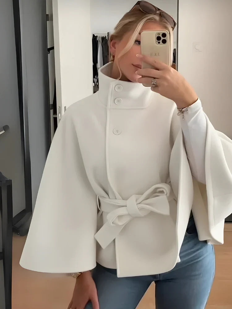 Women's Cape Coat with Belt and Button Closure 6