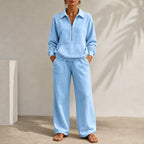 Women's Zip-Collar Two-Piece Set with Wide-Leg Trousers 4
