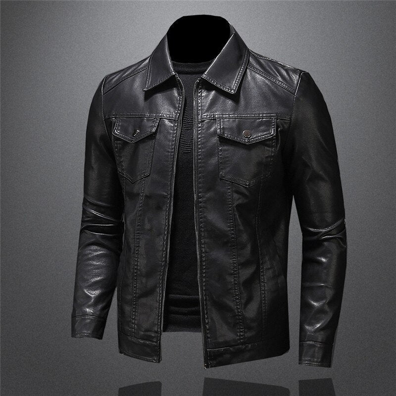 Men's Biker Jacket with Stand Collar and Zip Closure 1